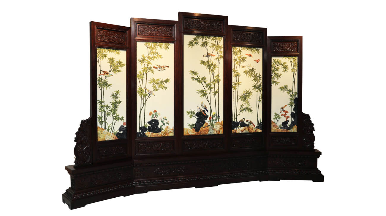 百宝嵌屏风四季常青