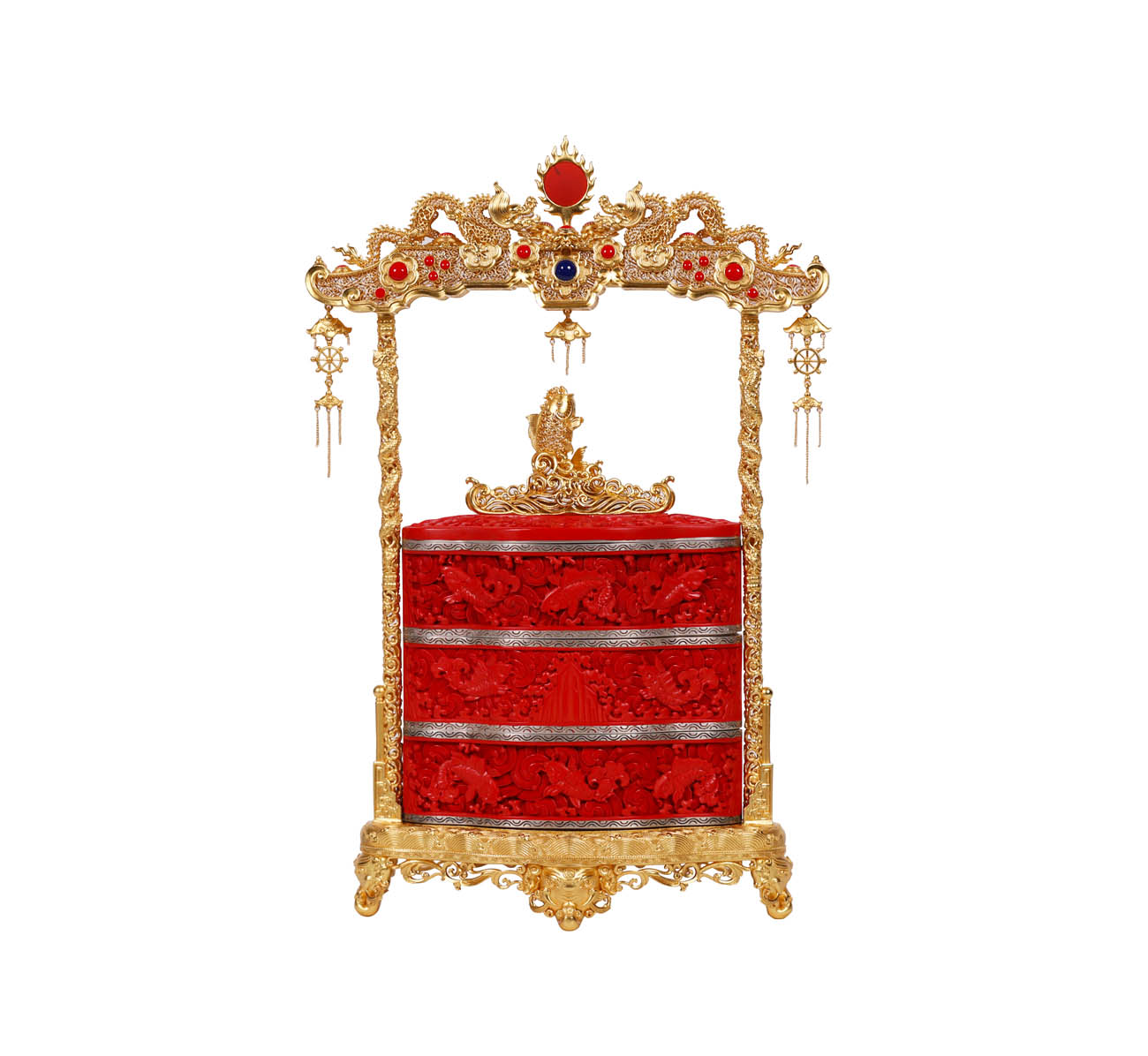 华梁叠韵雕漆提梁盒